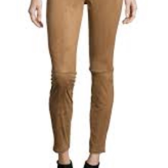 Max Studio faux suede stretch warm microfiber pull on skinny leggings, tan pants - Picture 7 of 9